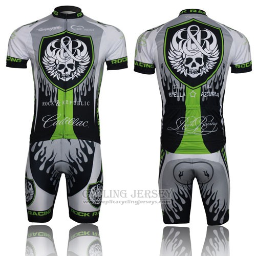 2013 Cycling Jersey Rock Racing Black and Green Short Sleeve and Bib Short